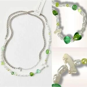 Free‎ People Belly Chain NWT Freshwater Pearl Green Beads Silver Dainty Necklace